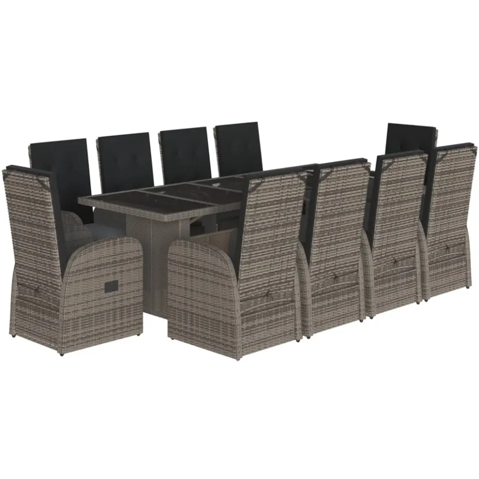 vidaXL 11-delige Tuinset met kussens poly rattan grijs, foto 3