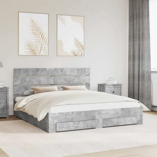 vidaXL Bedframe met lade Beton Grijs 180 x 200 cm Bewerkt hout