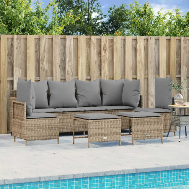 vidaXL 5-delige Loungeset met kussens poly rattan beige, foto 2