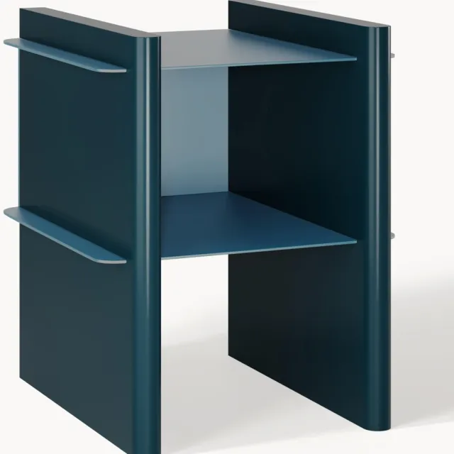 Westwing Collection Nachtkastje Rami met metalen elementen Blauw, Turquoise