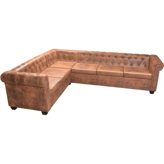 vidaXL Chesterfield - Hoekbank - 6-Zits - Bruin - Kunstleer