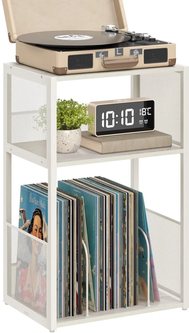 Vasagle Bijzettafel - Bijzettafeltjes Woonkamer - Met 3 Lagen - Bijzettafel - Opslag voor tot 100 Albums Vintage wit