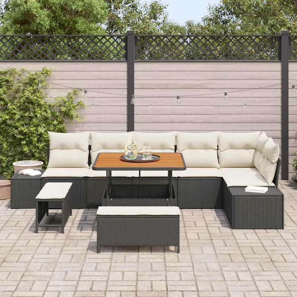 vidaXL Tuinbankenset 9 st Zwart poly rattan, foto 3