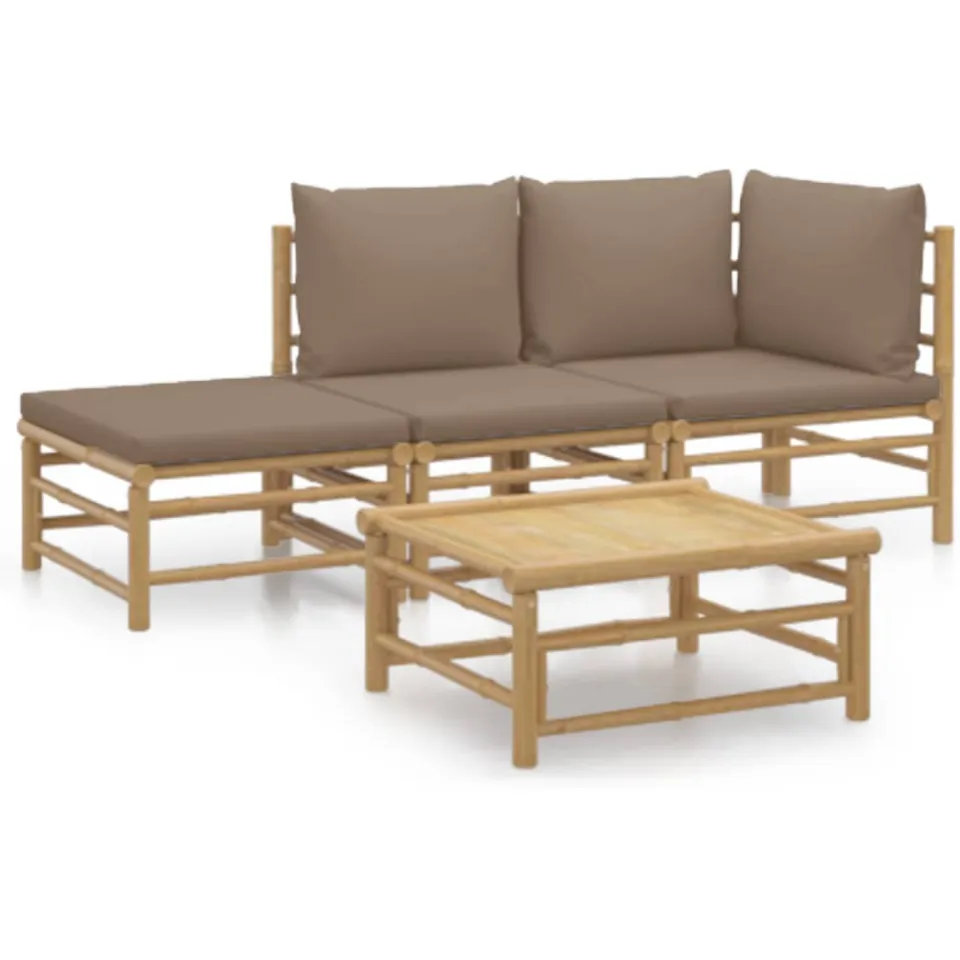 vidaXL 4-delige Loungeset met kussens bamboe taupe Bruin