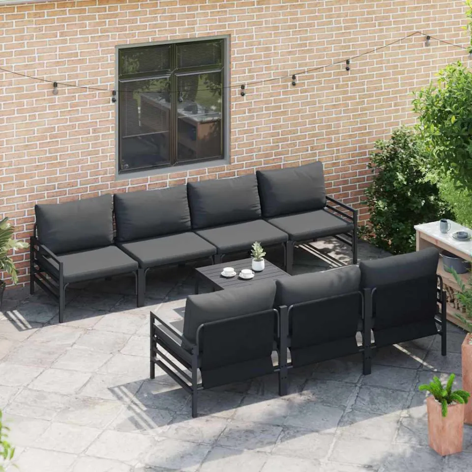 vidaXL Tuinbankenset 8 st Zwart Staal