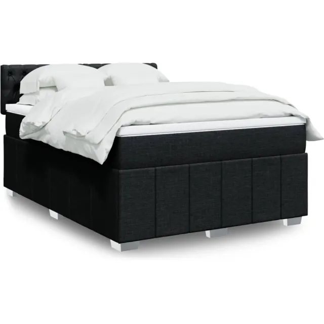 vidaXL Boxspring met matras stof zwart 140x200 cm