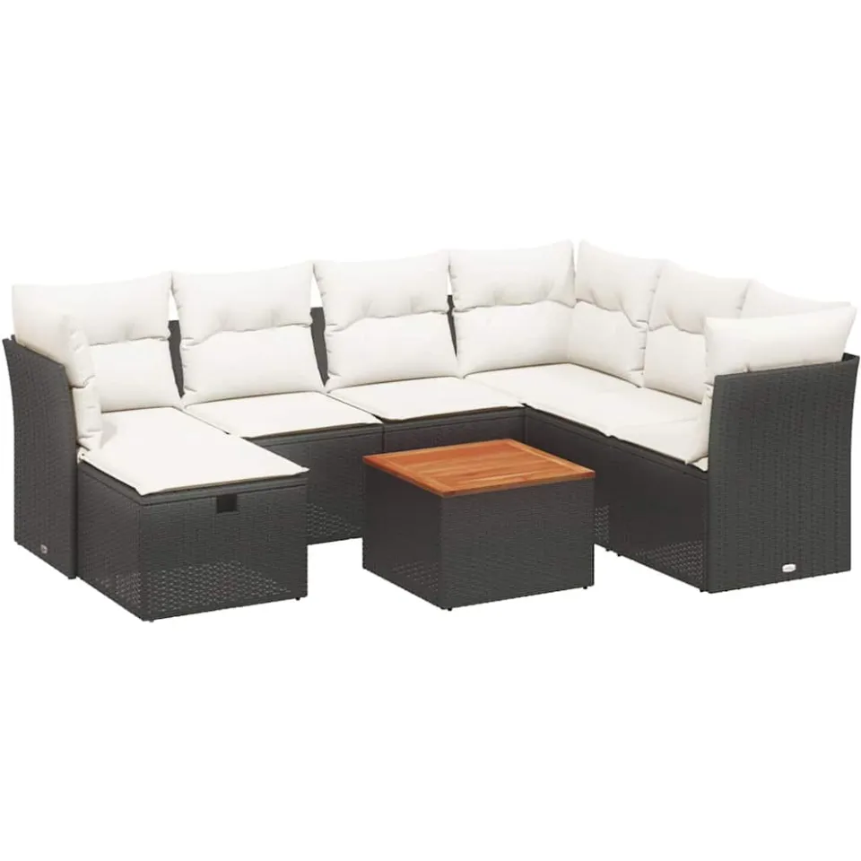 vidaXL 8-delige Loungeset met kussens poly rattan zwart