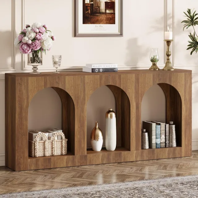 Little Trees LITTLE TREE Consoletafel - Sidetable - Hout - Rustiek Bruin - 160 x 30 x 80 cm - Smalle Tafel Met 3 Gebogen - Voor Hal, Woonkamer