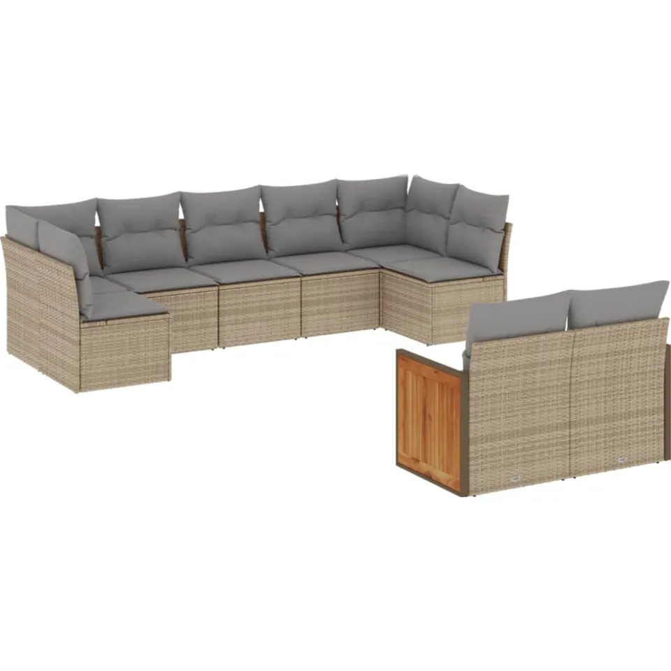 vidaXL 9-delige Loungeset met kussens poly rattan beige, foto 3