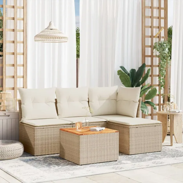 vidaXL 5-delige Loungeset met kussens poly rattan beige, foto 2
