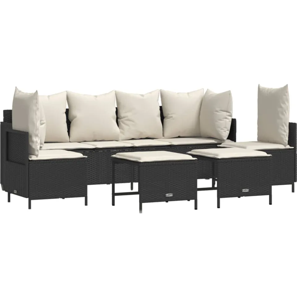 vidaXL 5-delige Loungeset met kussens poly rattan zwart, foto 3