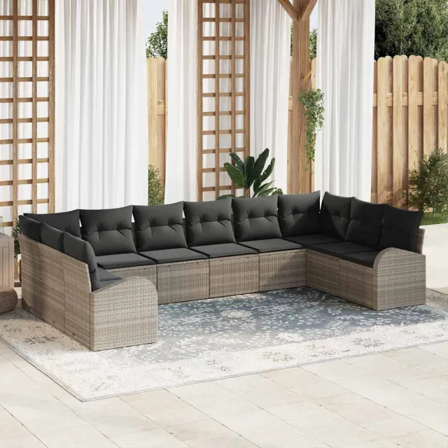 vidaXL Bankstel 10 st Lichtgrijs [Synthetisch]: Polyrattan