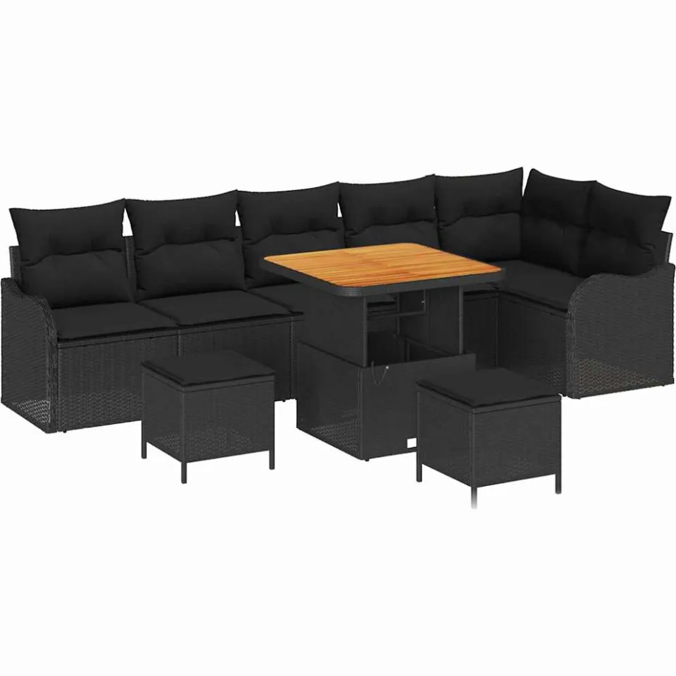 vidaXL Tuinbankenset 9 st Zwart poly rattan