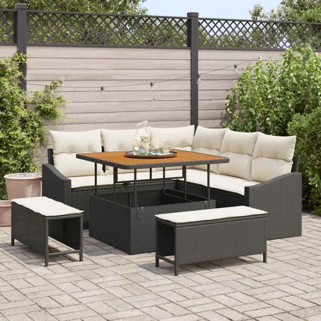 vidaXL Tuinbankenset 8 st Zwart poly rattan, foto 2
