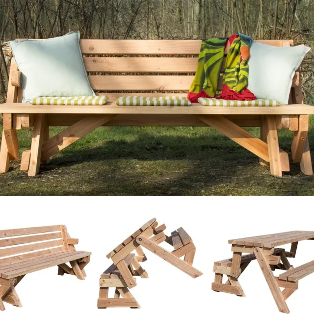 Bank en Tafel 2 in 1 Inklapbare Picknicktafel - Bank en Picknicktafel 2 in 1 - model M 2 tot 5 personen - Douglas hout - GEEN schroefgaten in tafelblad - 4,5 cm hout dikte - volledig gemonteerd geleverd Bruin