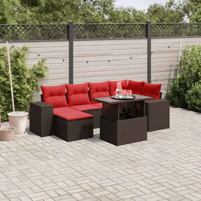 vidaXL 7-delige tuinbankset met kussens, bruin polyrotan, foto 2