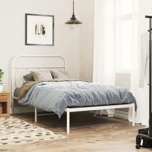 vidaXL Bedframe met hoofdbord metaal wit 100x190 cm