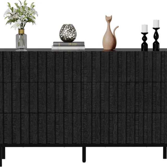 UEV Commode met 6 lades, 100 x 34,5 x 73,4 cm, Kast met lades, Smalle commode, Opbergkast, Kast voor woonkamer, slaapkamer, hal (Zwart)