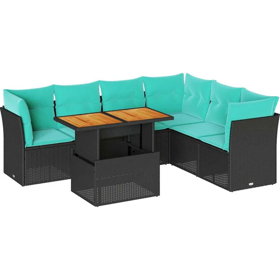 vidaXL 7-delige Loungeset met kussens poly rattan zwart, foto 3