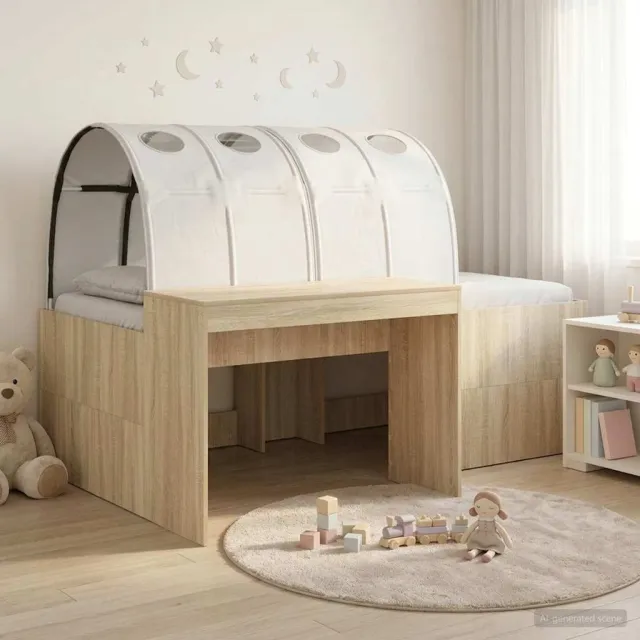 vidaXL Hoge Bed Frame met Bureau voor Kinderen 3 st Bewerkt hout Bruin