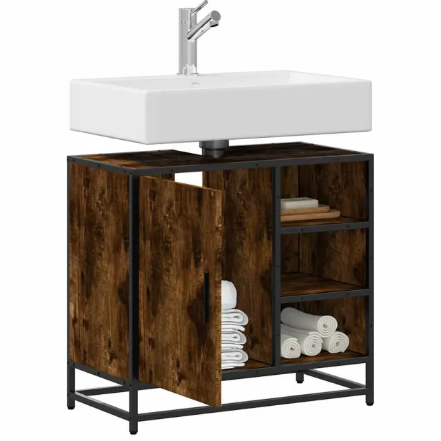 vidaXL Wastafelkast 65x33x60 cm bewerkt hout gerookt eikenkleurig Bruin