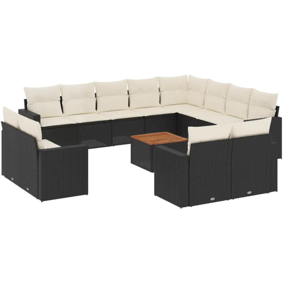 vidaXL 13-delige Loungeset met kussens poly rattan zwart, foto 3