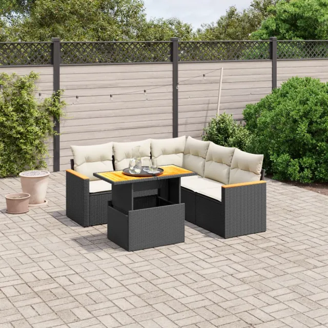 vidaXL 6-delige Loungeset met kussens poly rattan zwart, foto 2