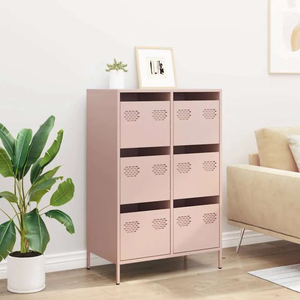 vidaXL Hoge kast 68x39x101,5 cm staal roze, foto 2