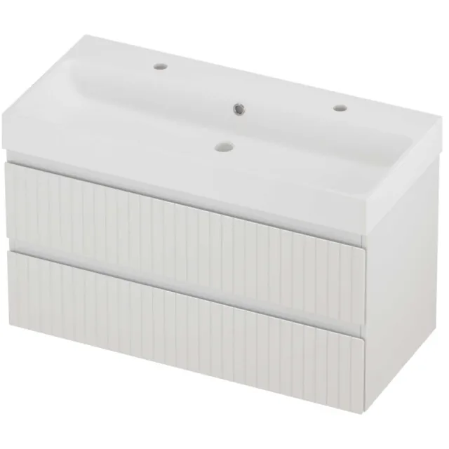 Proline Podium Badmeubelset Polystone Loft Gefreesd 100x46x62 cm Mat White Glans Wit