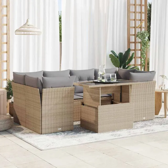 vidaXL 7-delige Loungeset met kussens poly rattan beige, foto 2