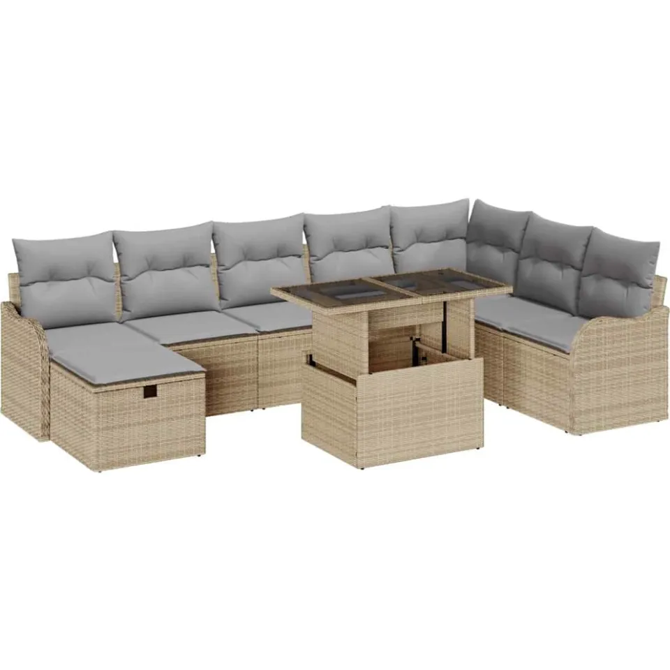 vidaXL Tuin Sofa Set 9 st Beige poly rattan