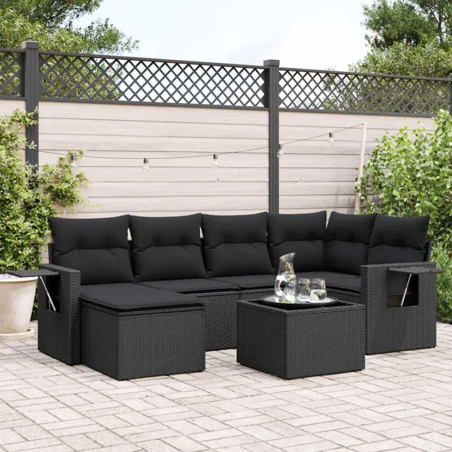 vidaXL 7-delige Loungeset met kussens poly rattan zwart, foto 2