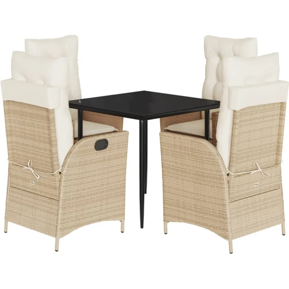 vidaXL 5-delige Tuinset met kussens poly rattan beige, foto 3
