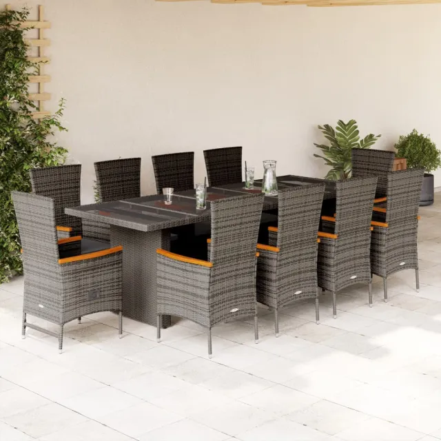 vidaXL 11-delige Tuinset met kussens poly rattan grijs, foto 2