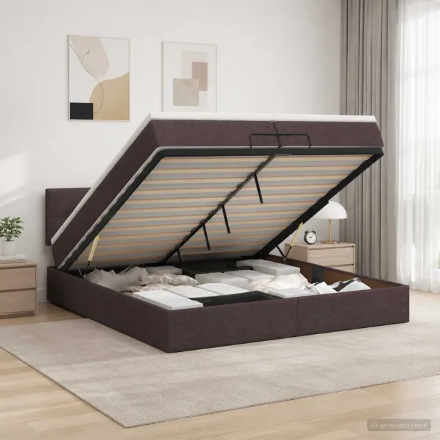 vidaXL Ottoman bed met matras Donkerbruin 200 x 200 cm Stof