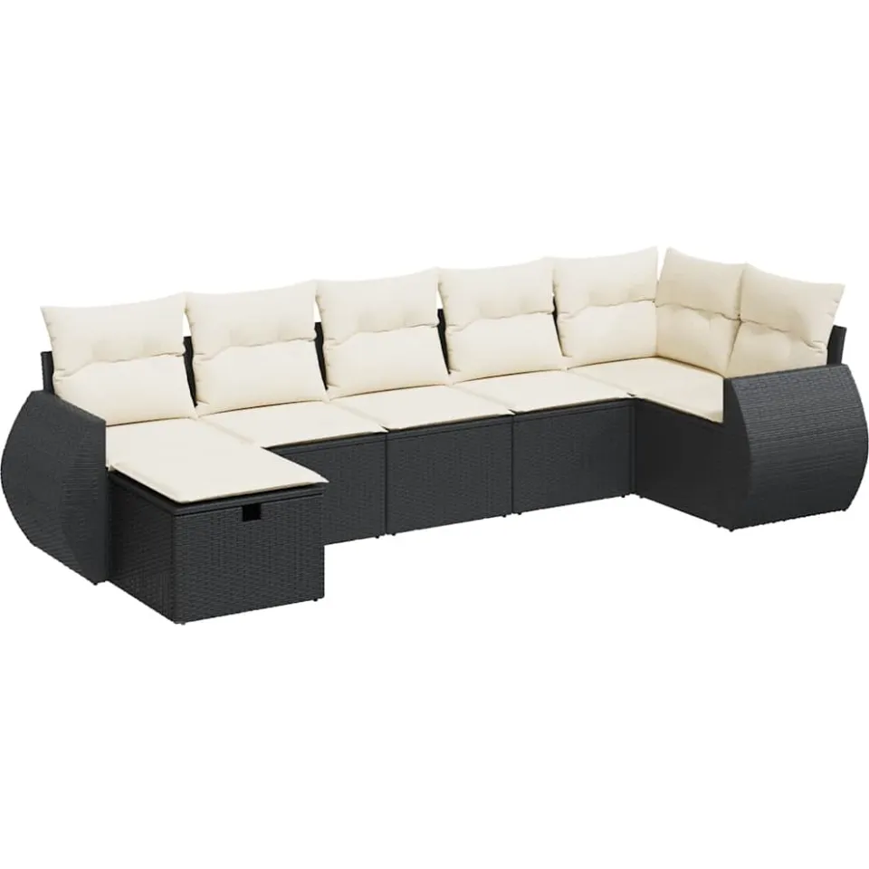 vidaXL 7-delige Loungeset met kussens poly rattan zwart, foto 3