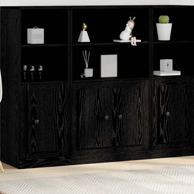 vidaXL Hoge kast Zwart Eiken 132 x 35,5 x 103,5 cm Bewerkt hout