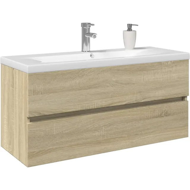 vidaXL 2-delige Badkamermeubelset keramiek en bewerkt hout Bruin