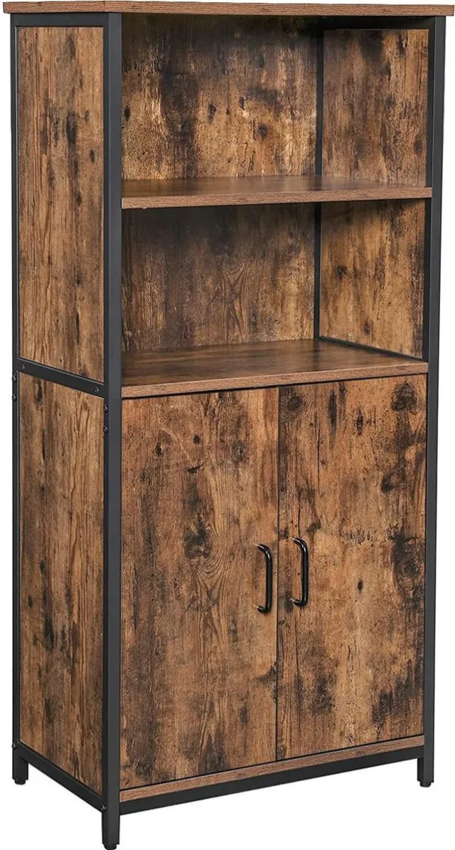 Vasagle Boekenkast, Boekenkast, Kantoorplank, Keukenkast met 2 open vakken, Plankniveau verstelbaar in kast, multifunctioneel, Industrieel design, vintage bruin-zwart LSC66BX