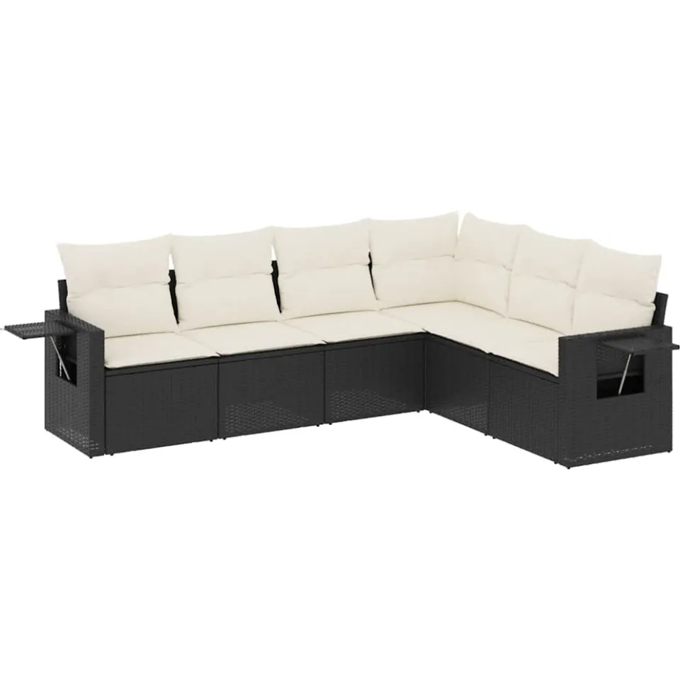 vidaXL 6-delige Loungeset met kussens poly rattan zwart