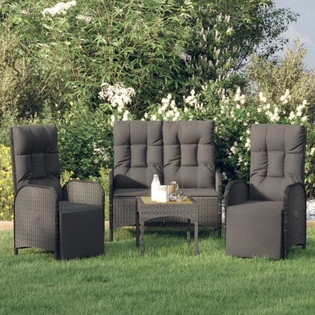 vidaXL 3-delige Tuinset met kussens poly rattan zwart, foto 2