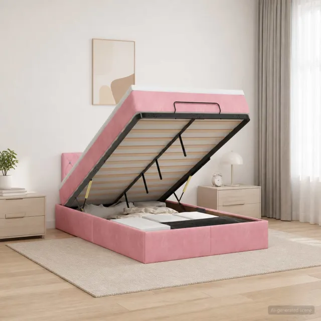 vidaXL Ottoman bed met matras met hoofdeinde Roze 120 x 190 cm Fluweel