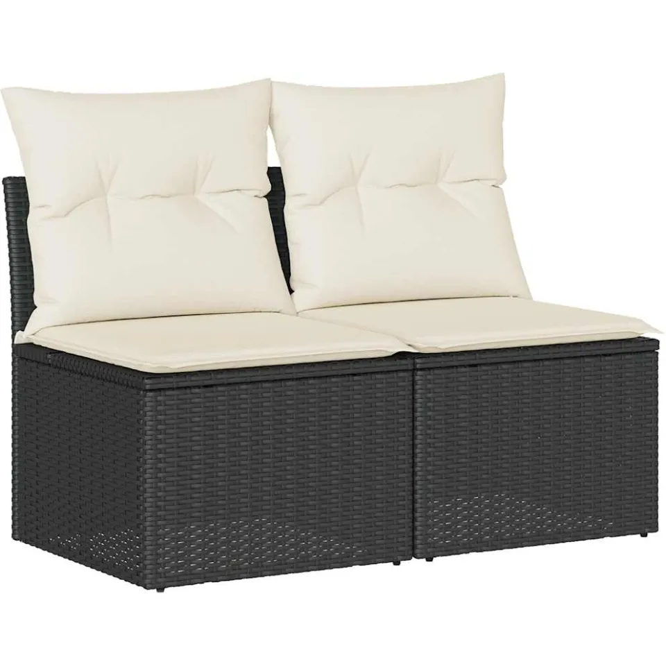 vidaXL 2-delige Loungeset met kussens poly rattan acacia zwart