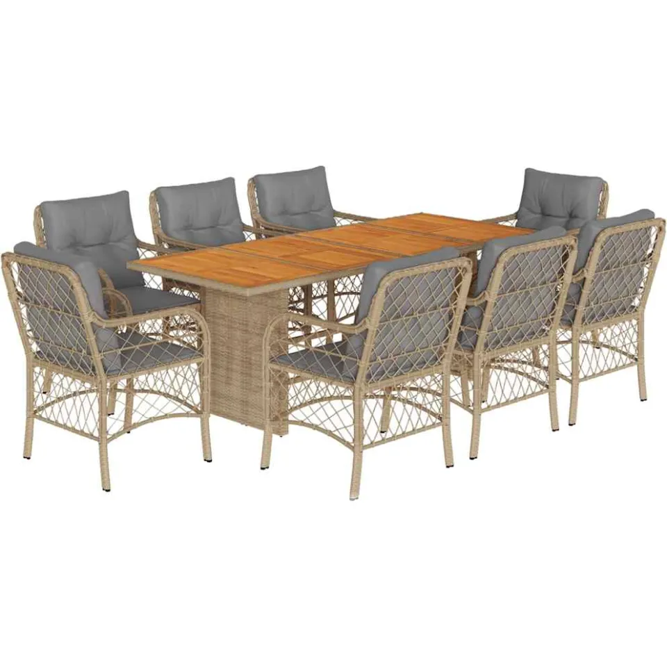 vidaXL 9-delige Tuinset met kussens poly rattan gemengd beige, foto 3
