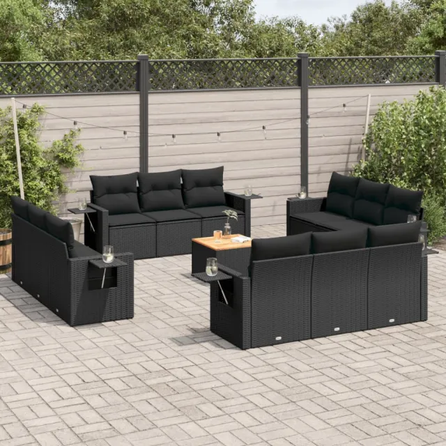 vidaXL 13-delige Loungeset met kussens poly rattan zwart, foto 2