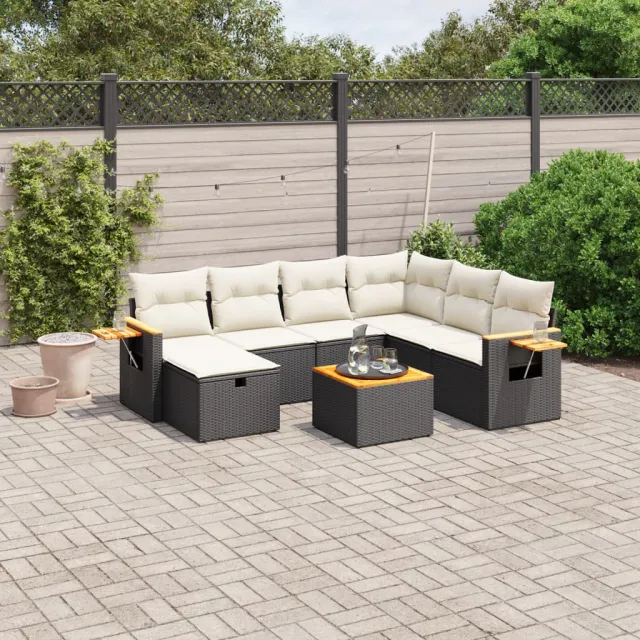 vidaXL 8-delige Loungeset met kussens poly rattan zwart, foto 2