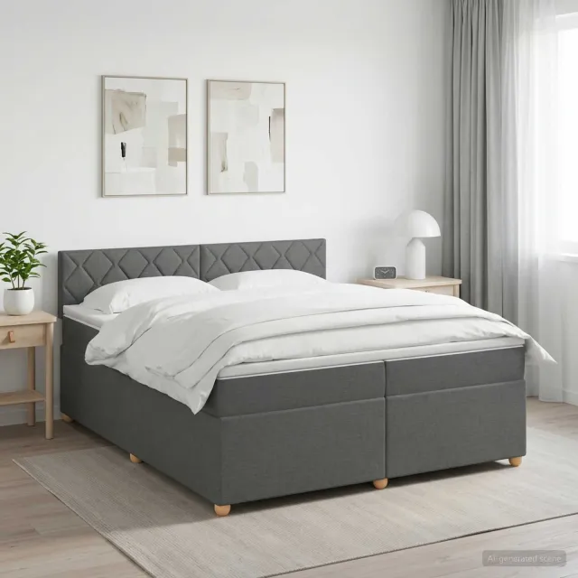 vidaXL Boxspringbed met matras Donkergrijs 200 x 200 cm Stof
