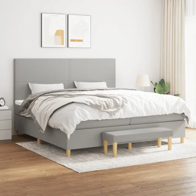 vidaXL Boxspring met matras stof lichtgrijs 200x200 cm grijs