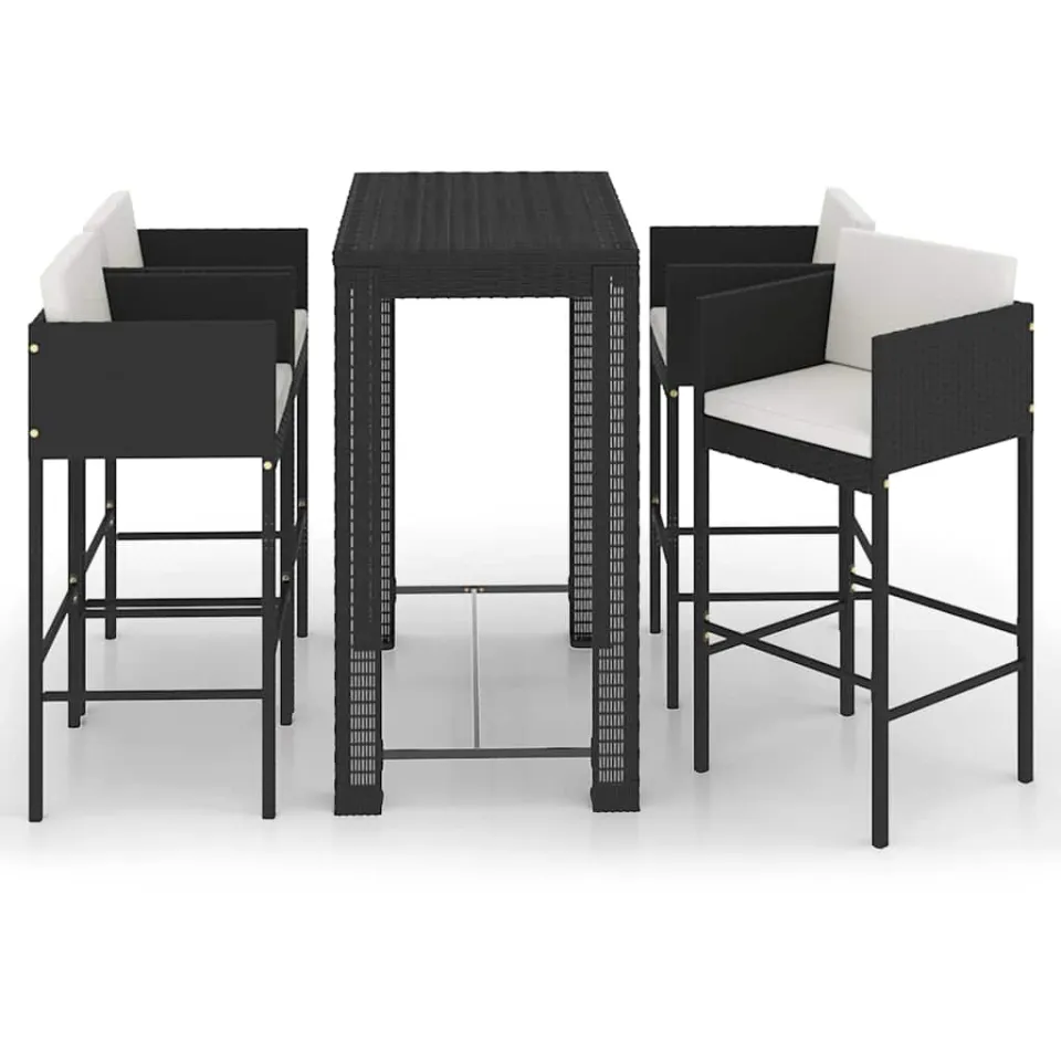 vidaXL 5-delige Tuinbarset met kussens poly rattan zwart, foto 3