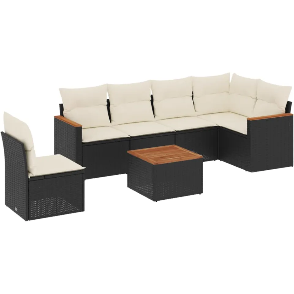 vidaXL 7-delige Loungeset met kussens poly rattan zwart, foto 3